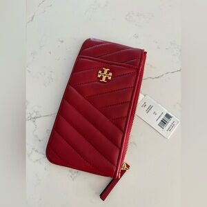 Tory Burch Quilted Zip Card Wallet in Deep Red with Gold Hardware Phone case